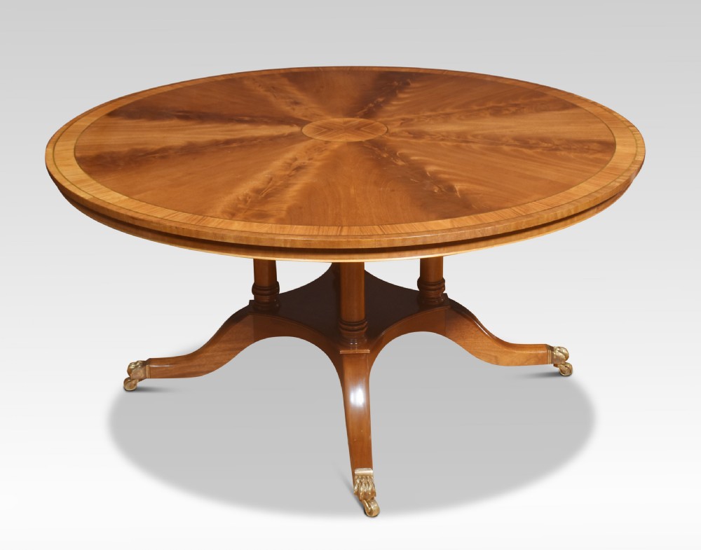 Mahogany brass inlaid circular dining table View II