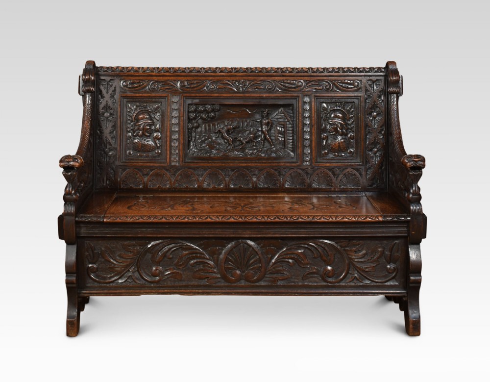 Carved Oak Hall Settle