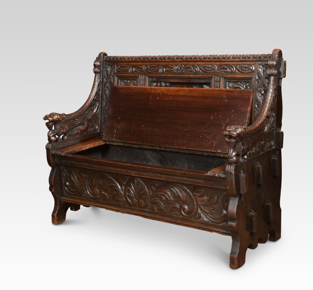 Carved Oak Hall Settle View II
