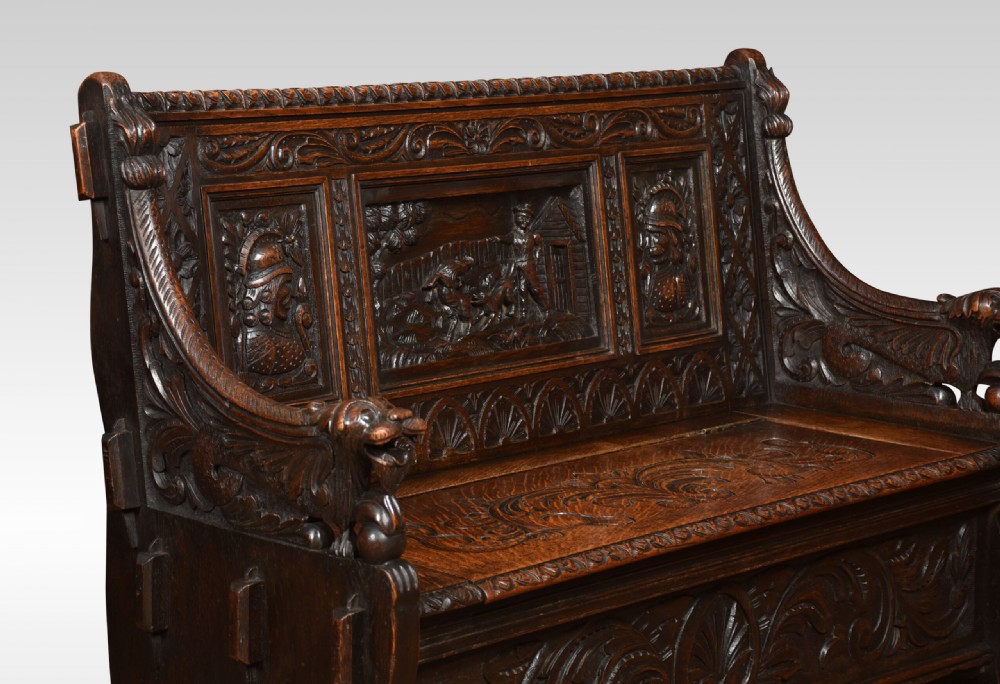 Carved Oak Hall Settle View IV