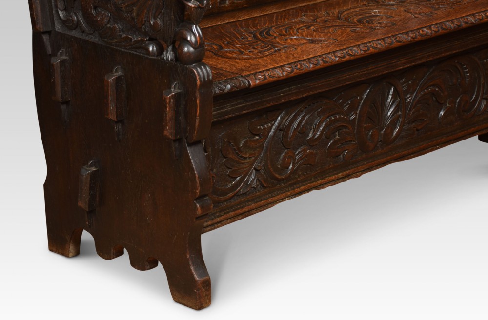 Carved Oak Hall Settle View VI