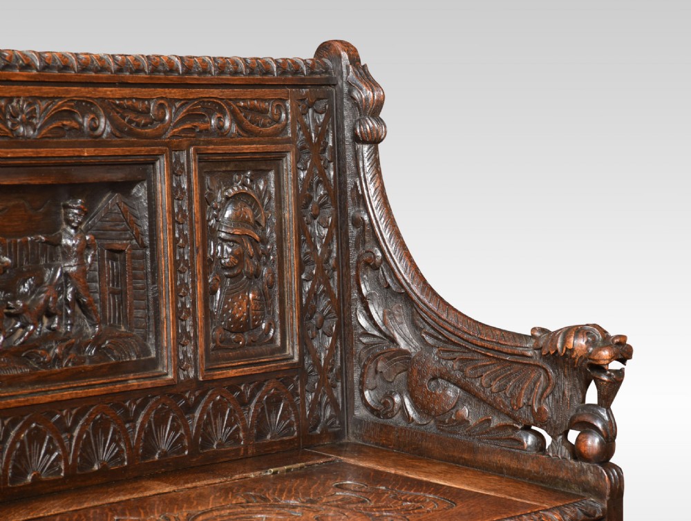 Carved Oak Hall Settle View VII