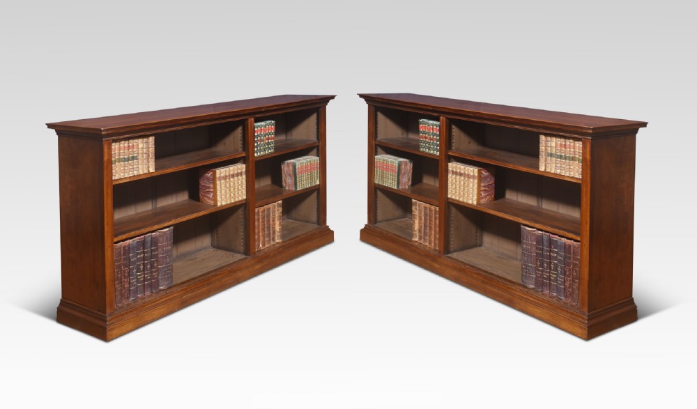 Pair of walnut dwarf open bookcases