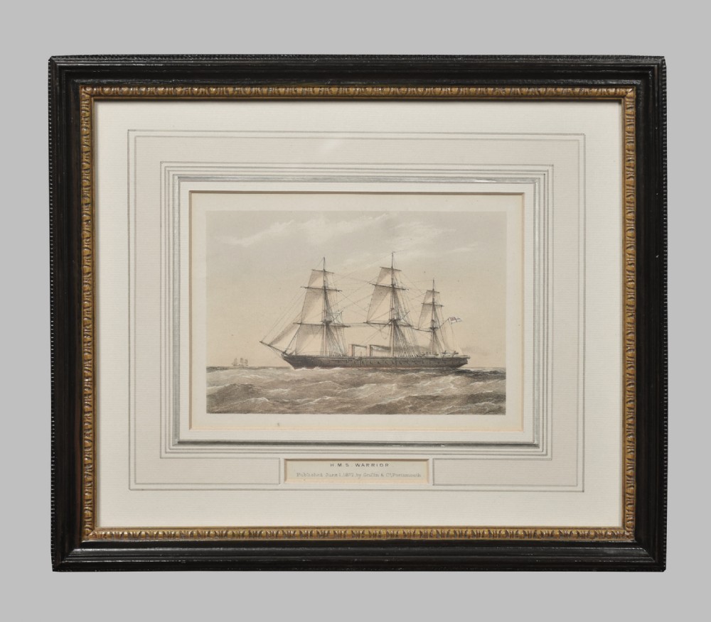 A set of four 19th-century lithographs depicting Victorian sail and steam naval ships riding ocean waves. View VI