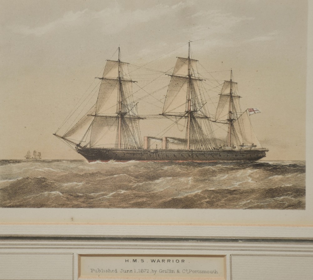 A set of four 19th-century lithographs depicting Victorian sail and steam naval ships riding ocean waves. View VIII