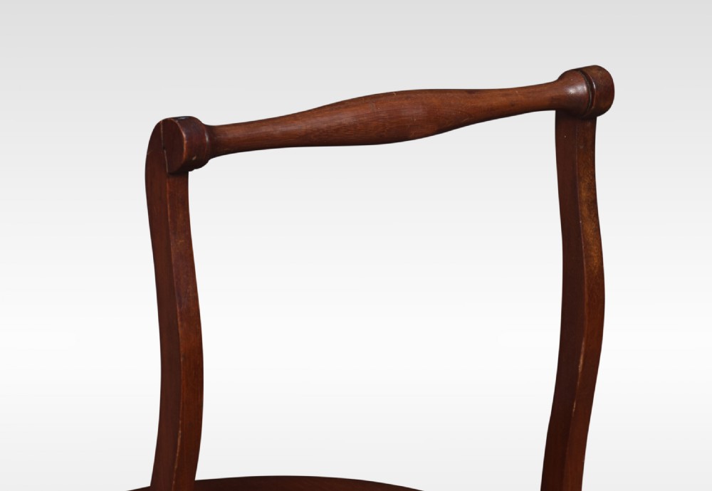 An antique four-tiered mahogany folding cake stand with circular inlaid trays and a turned top handle. View V