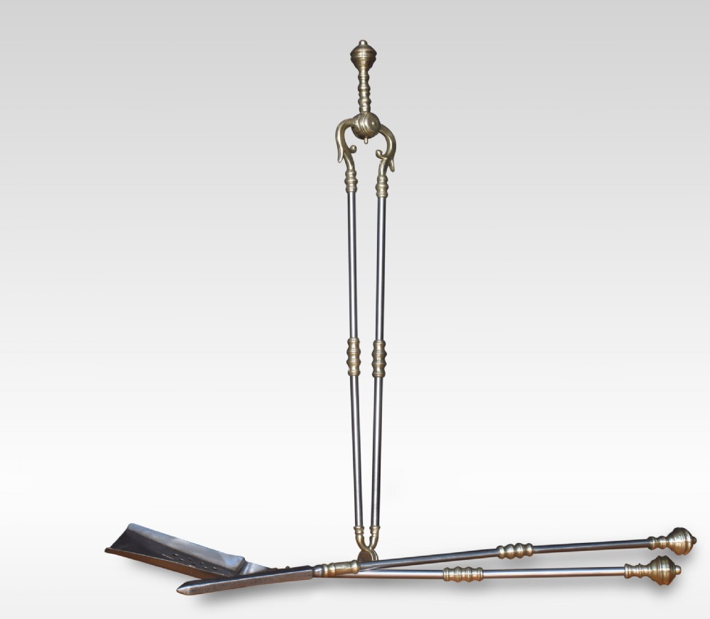 Polished Steel And Brass Triple Companion Fire Tool Set View VIII
