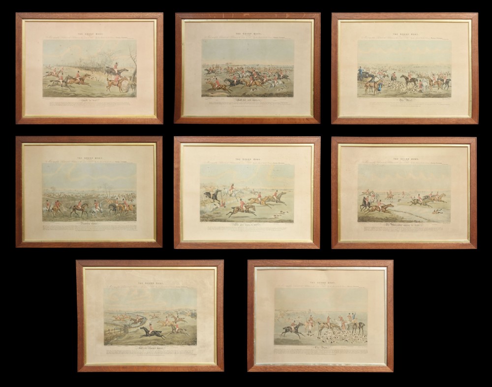 Set of eight hand-coloured Hunting prints