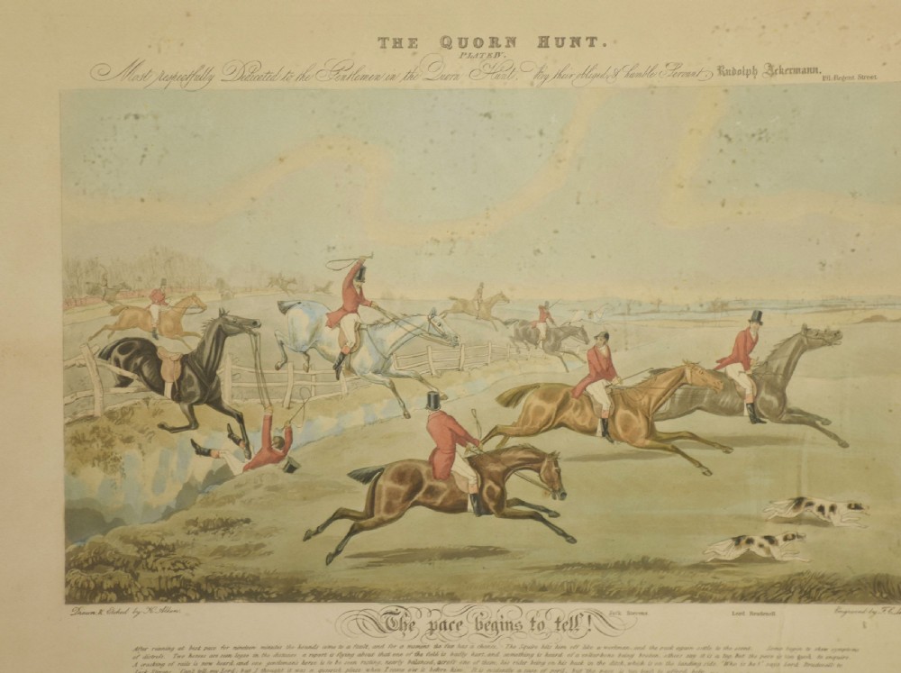 Set of eight hand-coloured Hunting prints View II