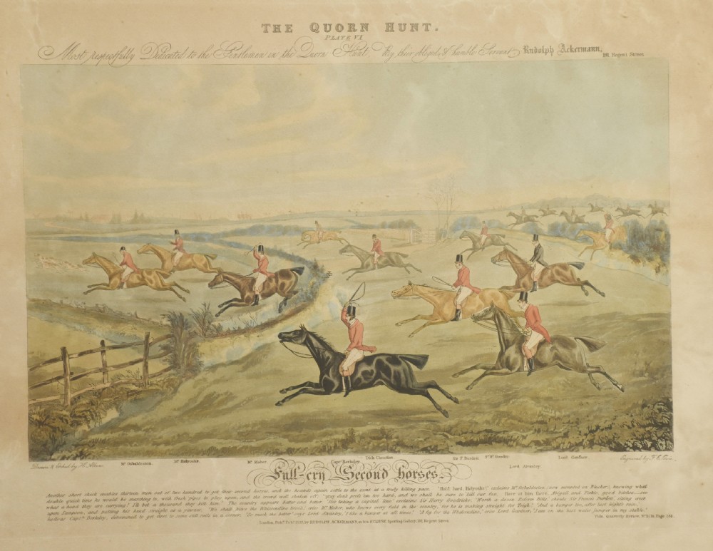 Set of eight hand-coloured Hunting prints View III