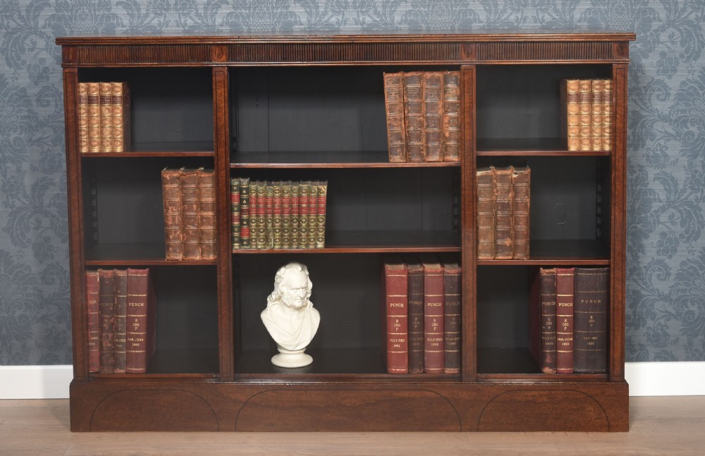 Figured mahogany open bookcase