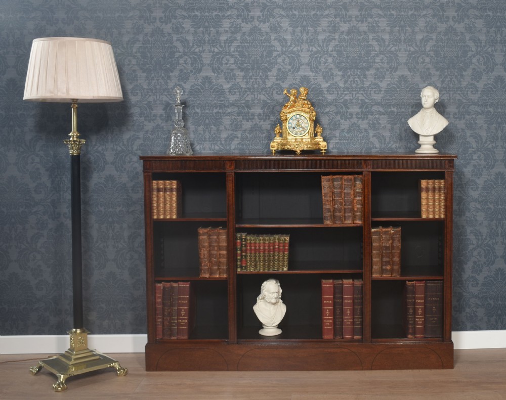 Figured mahogany open bookcase View II