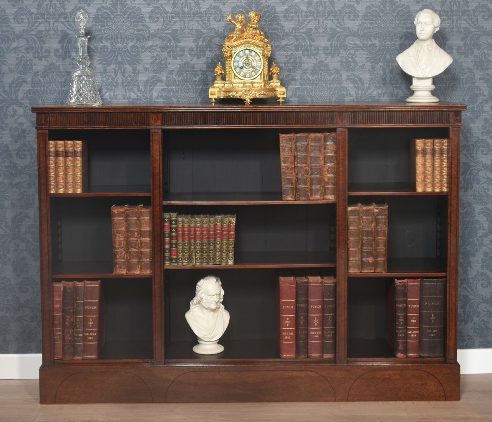 Figured mahogany open bookcase View III