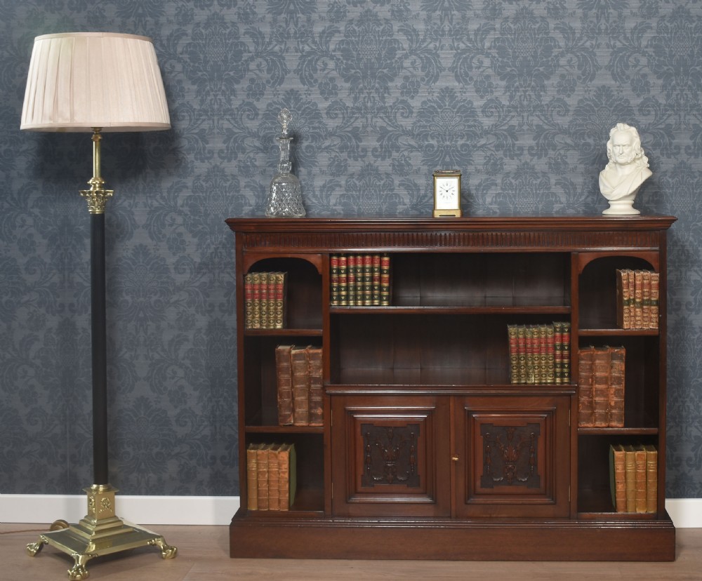 Carved walnut open bookcase View II
