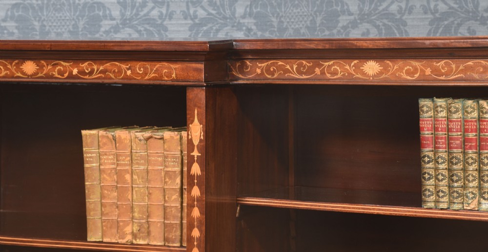 Mahogany inlaid breakfront open bookcase View III