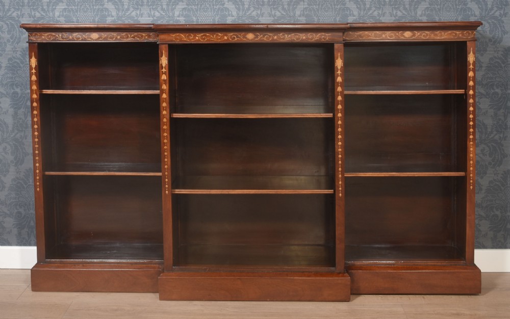 Mahogany inlaid breakfront open bookcase View V