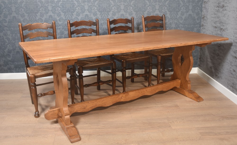 Large Oak plank top refectory table View II