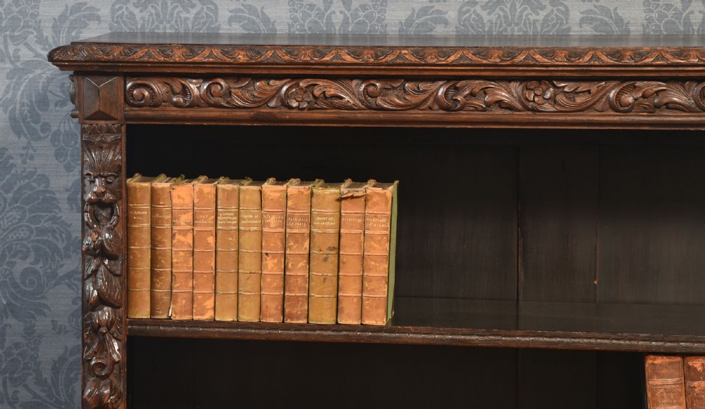Carved oak open bookcase View V