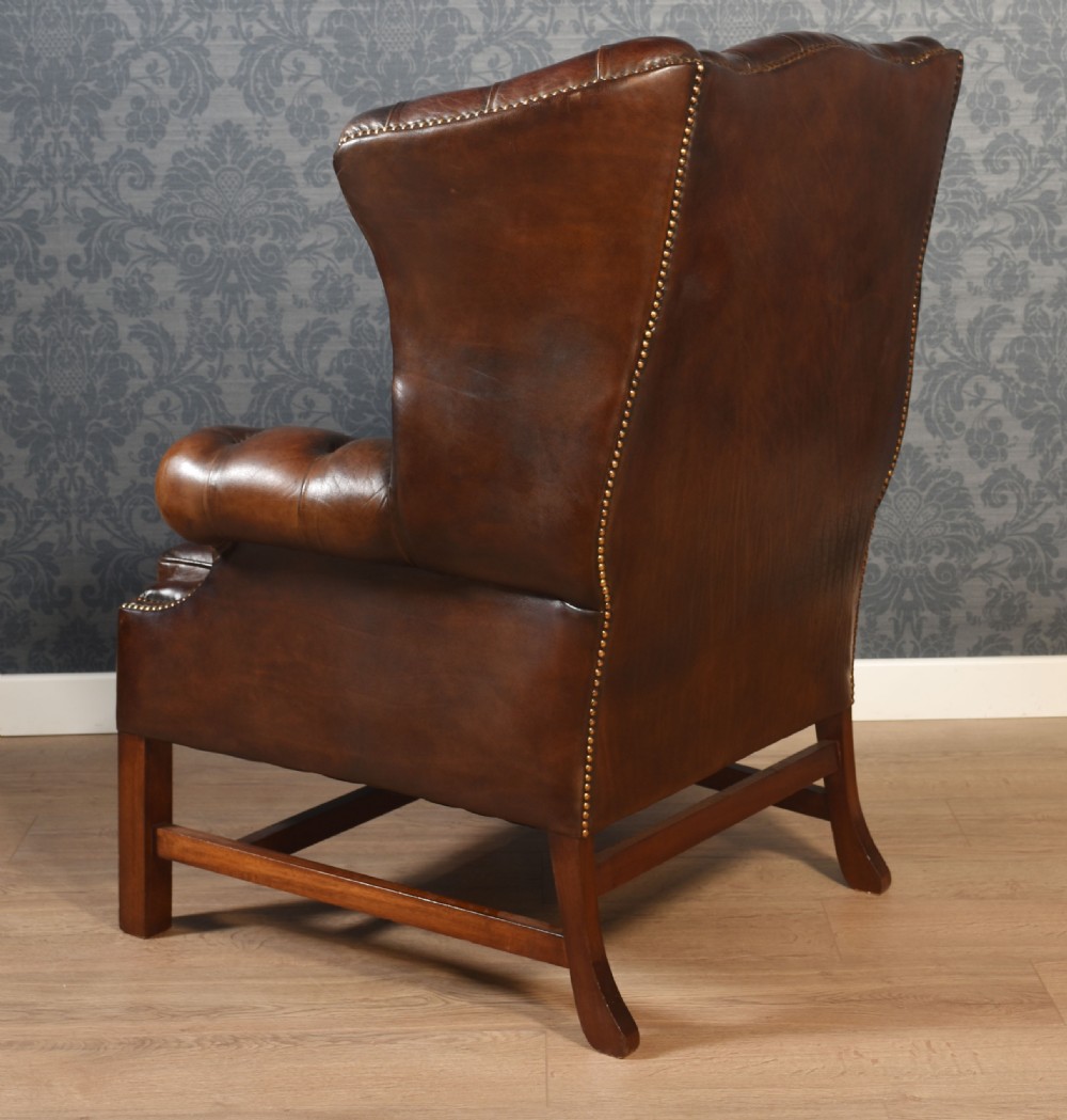 Mahogany framed wing armchair View X