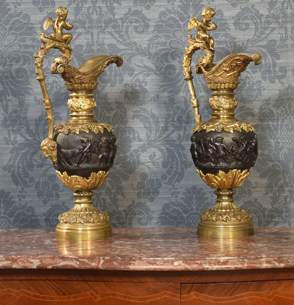 Pair of Renaissance style French patinated bronze ewers View VI