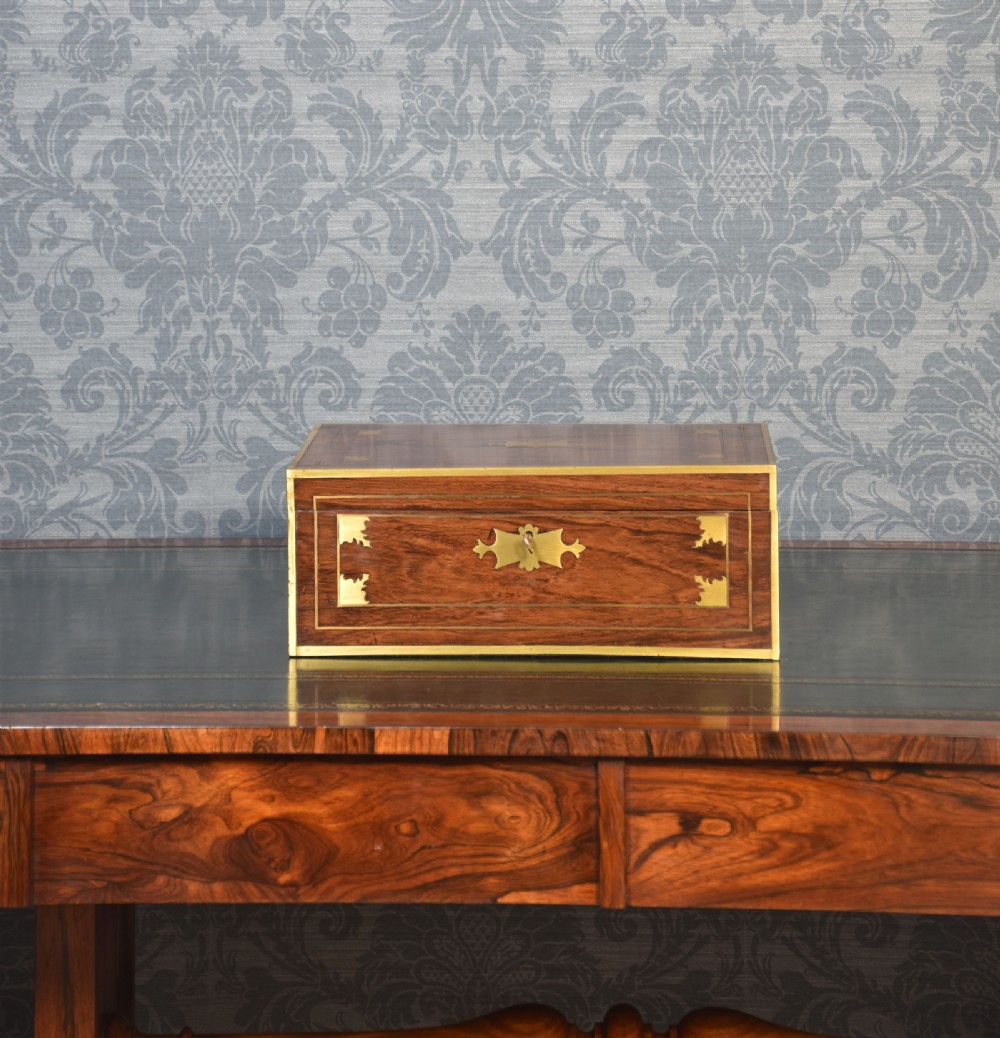 Brass bound rosewood writing box