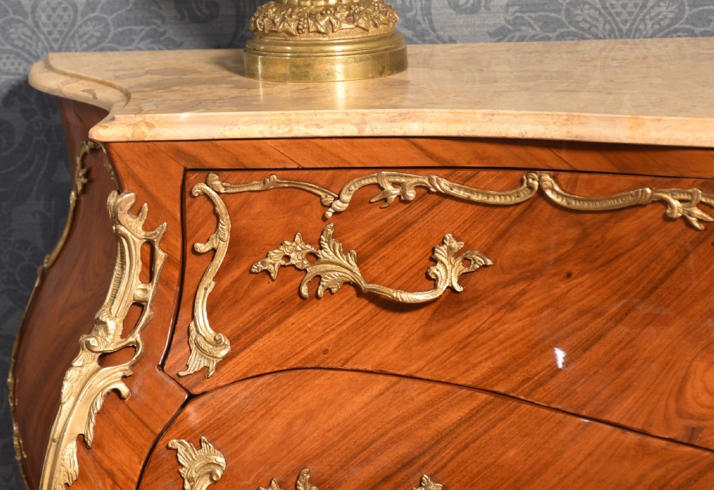 Louis XVI style walnut and gilt metal mounted two drawer commode View V