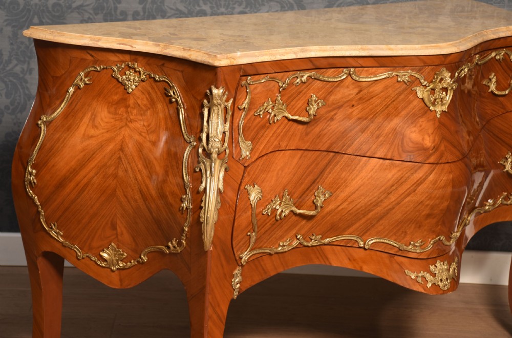 Louis XVI style walnut and gilt metal mounted two drawer commode View VII
