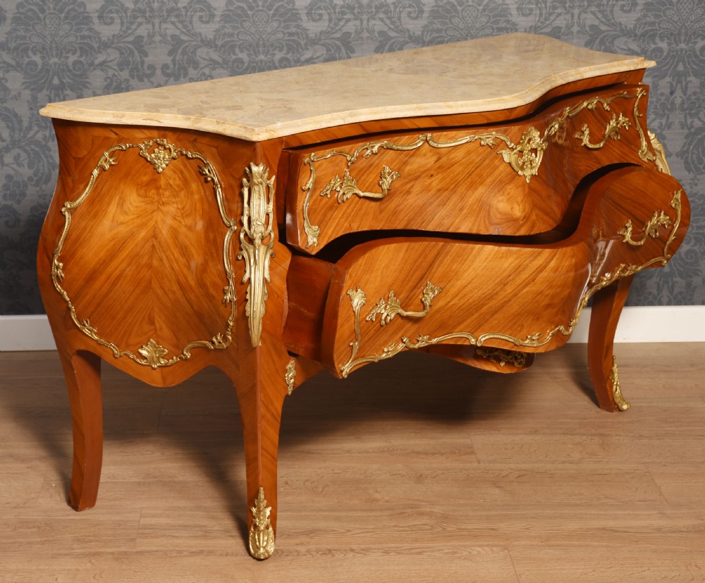 Louis XVI style walnut and gilt metal mounted two drawer commode View IX