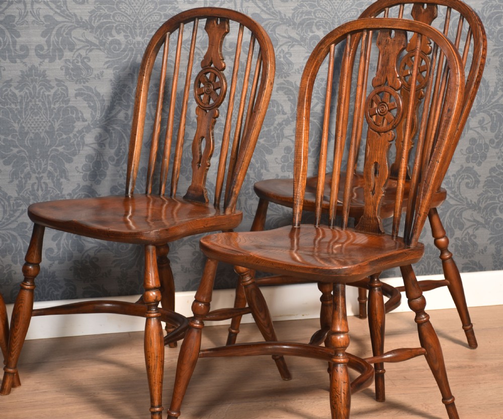 Set of six elm spindle back dining chairs View II