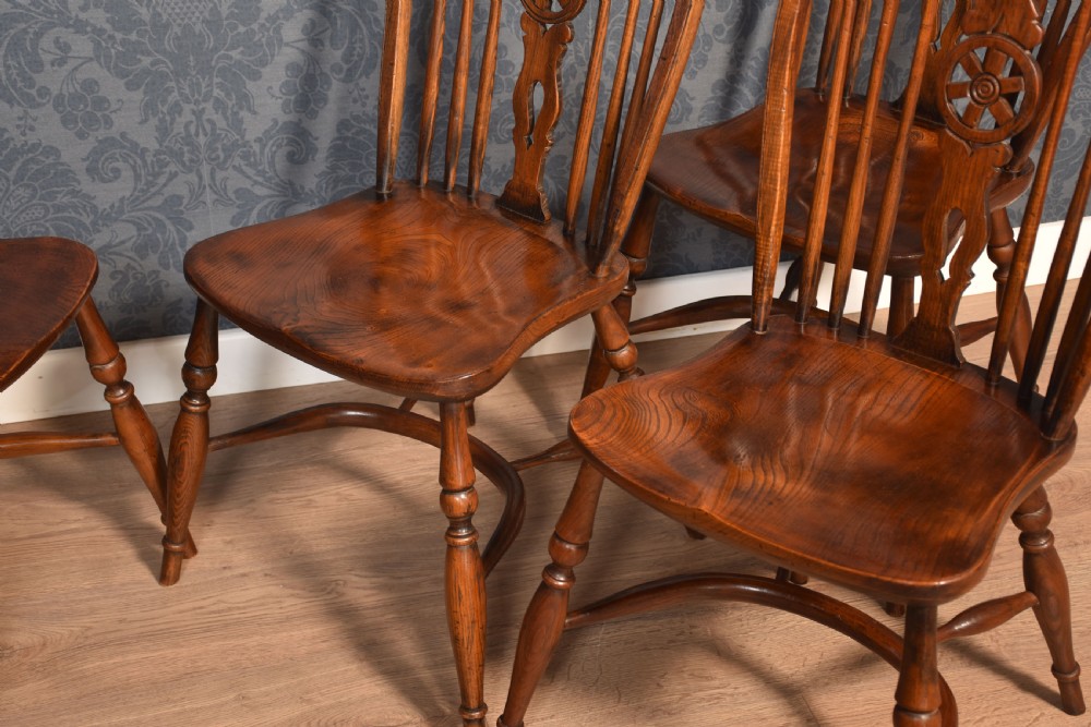 Set of six elm spindle back dining chairs View III