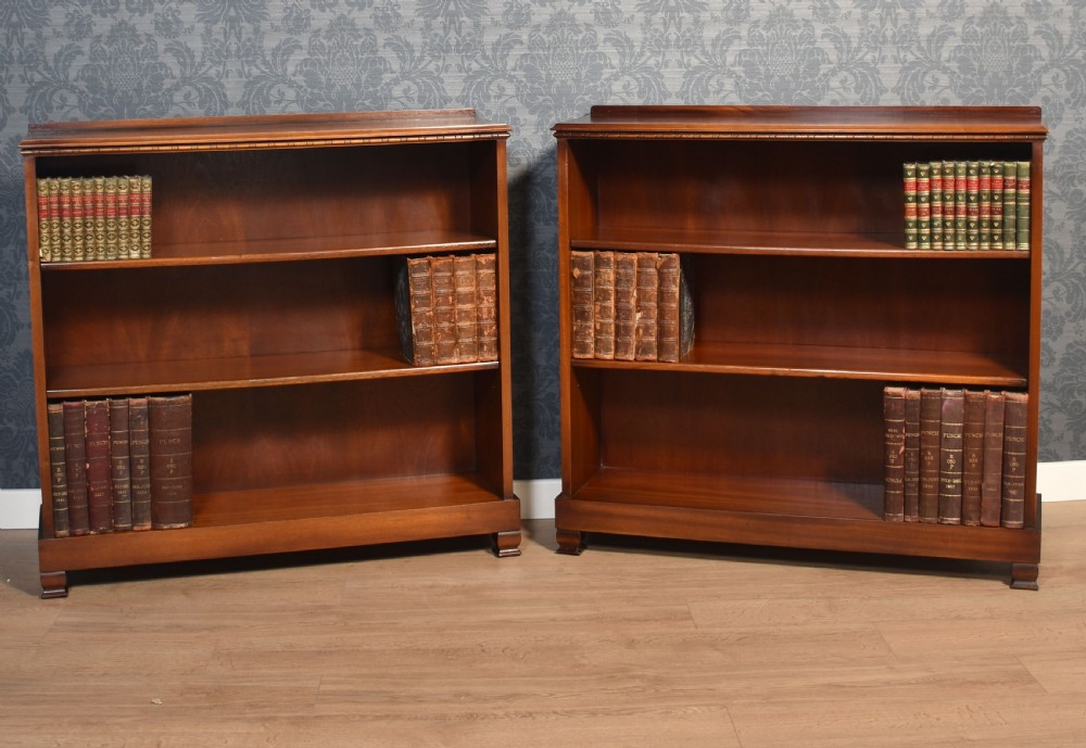 Pair of walnut open bookcases View II