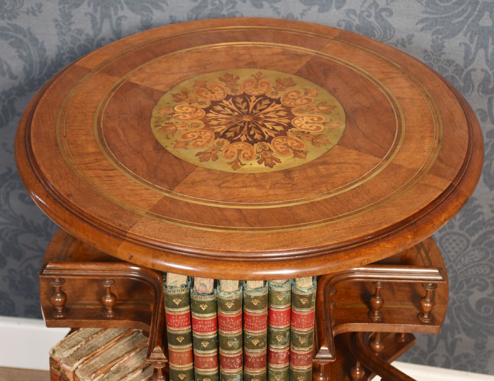Walnut brass inlaid book table View IV