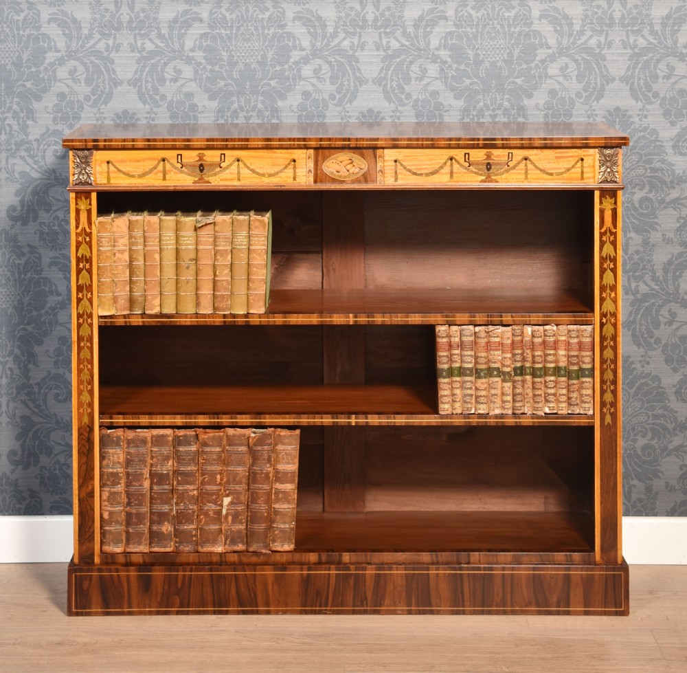  Sheraton revival rosewood inlaid open bookcase