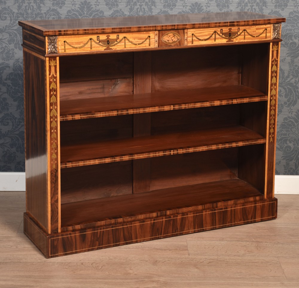  Sheraton revival rosewood inlaid open bookcase View X