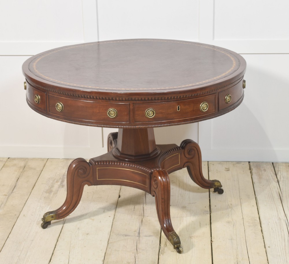19th Century brass inlaid mahogany drum table