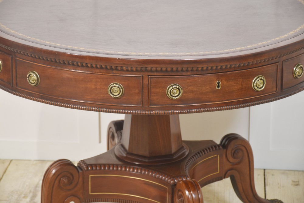 19th Century brass inlaid mahogany drum table View II