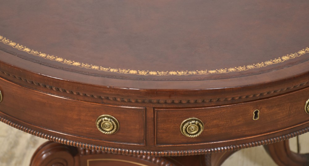 19th Century brass inlaid mahogany drum table View IV
