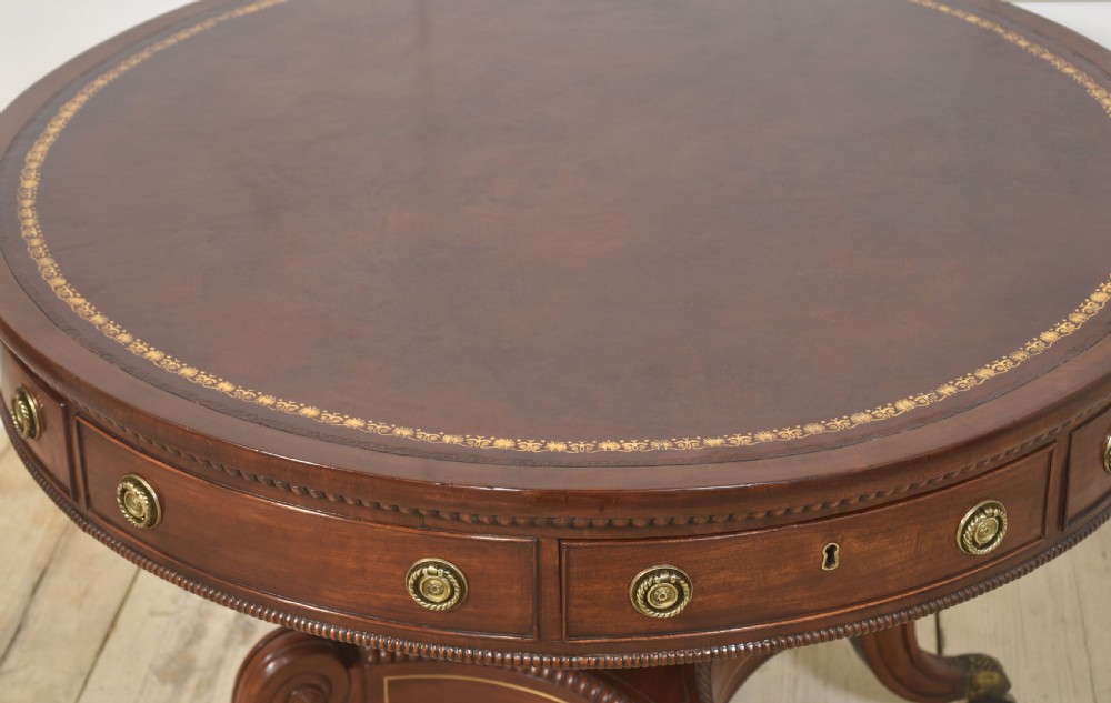 19th Century brass inlaid mahogany drum table View VII
