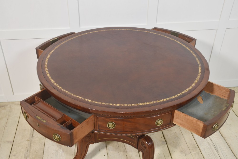 19th Century brass inlaid mahogany drum table View X