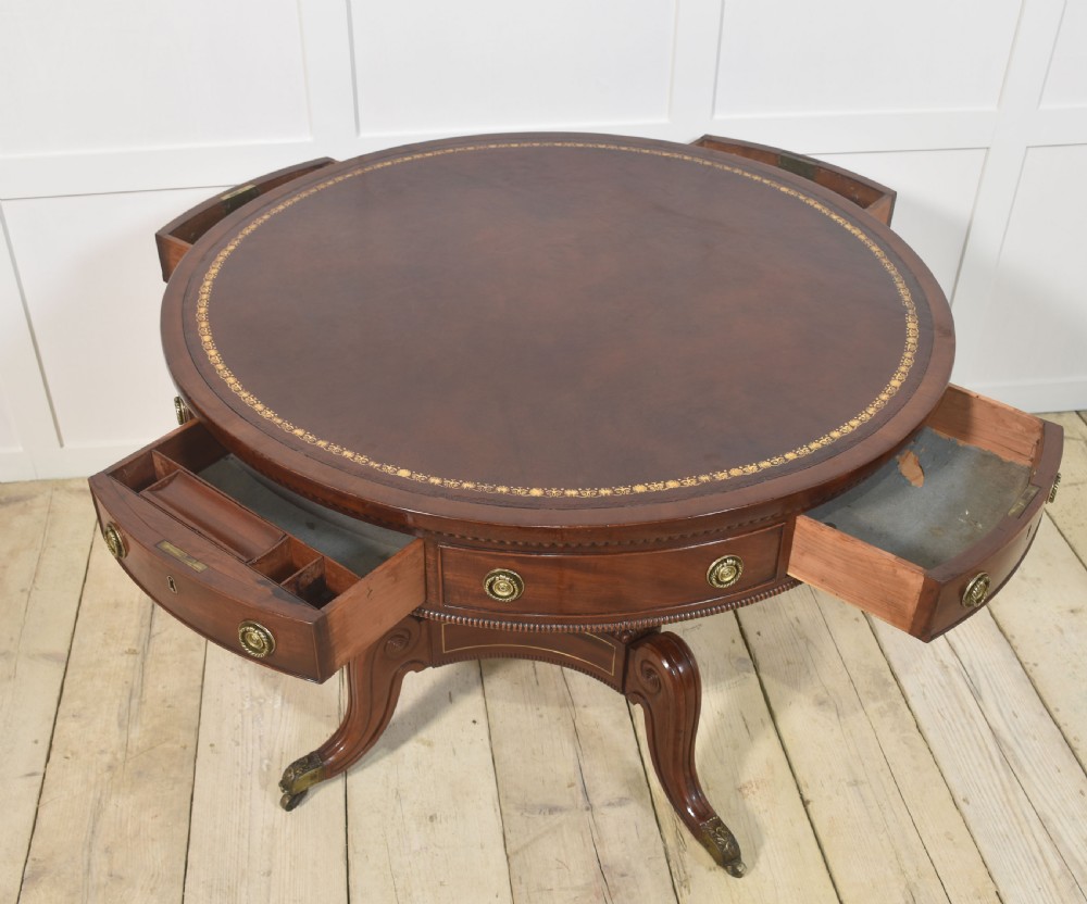 19th Century brass inlaid mahogany drum table View XI