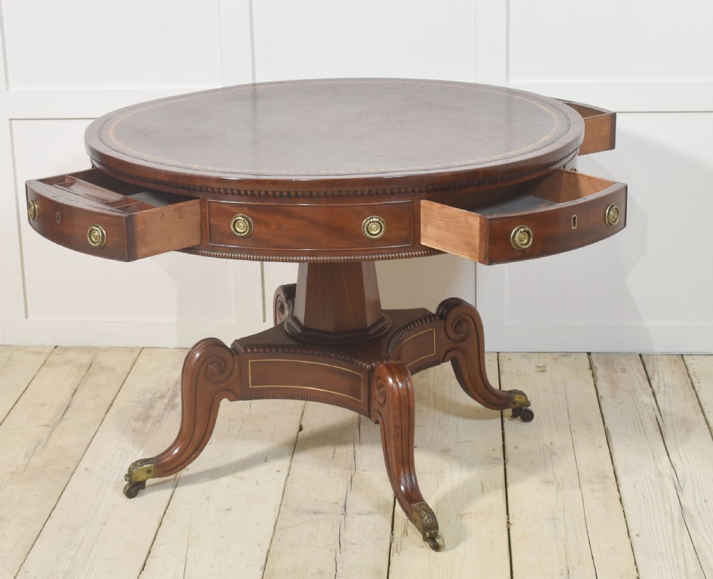 19th Century brass inlaid mahogany drum table View XII