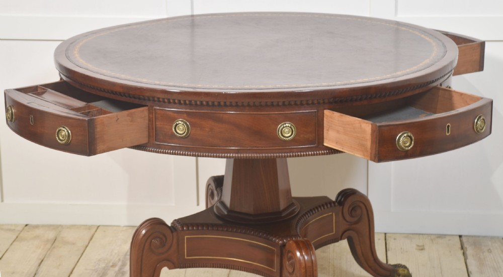 19th Century brass inlaid mahogany drum table View XIII