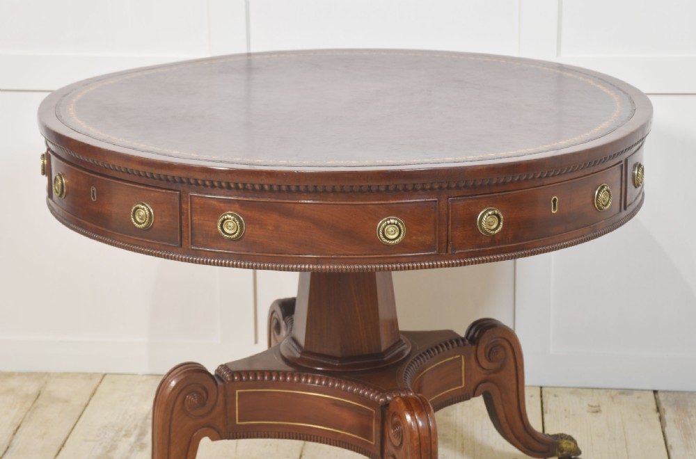 19th Century brass inlaid mahogany drum table View XIV