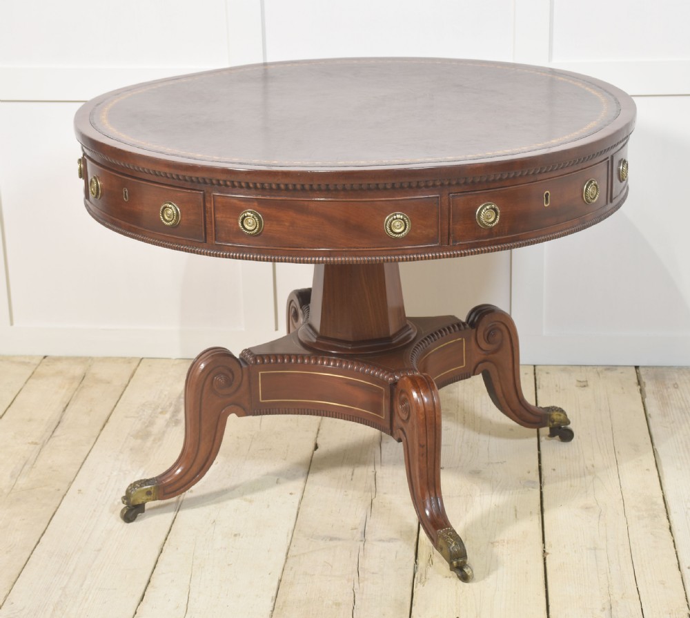 19th Century brass inlaid mahogany drum table View XV