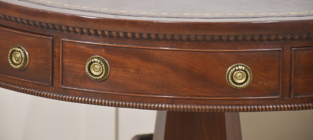 19th Century brass inlaid mahogany drum table View XVI