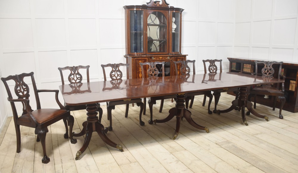 Regency mahogany triple pillar dining table View VI