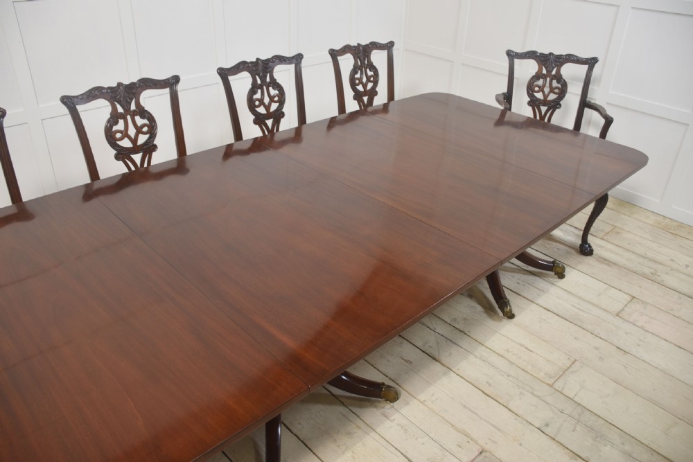 Regency mahogany triple pillar dining table View VII