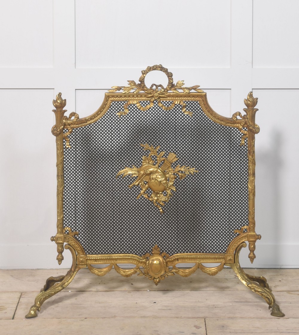 Brass and mesh French fire screen