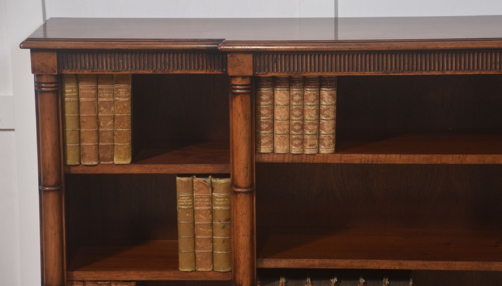 Mahogany breakfront open bookcase View III