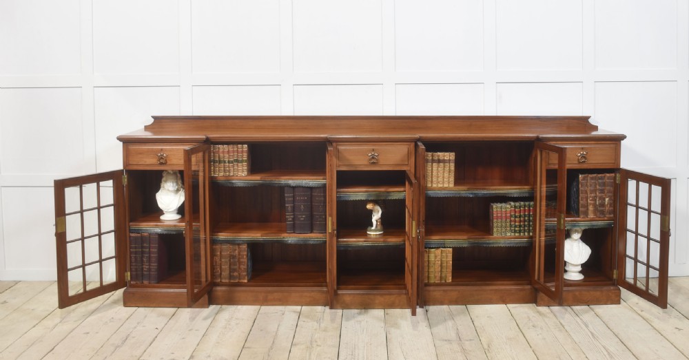 Large walnut breakfront low bookcase View VII